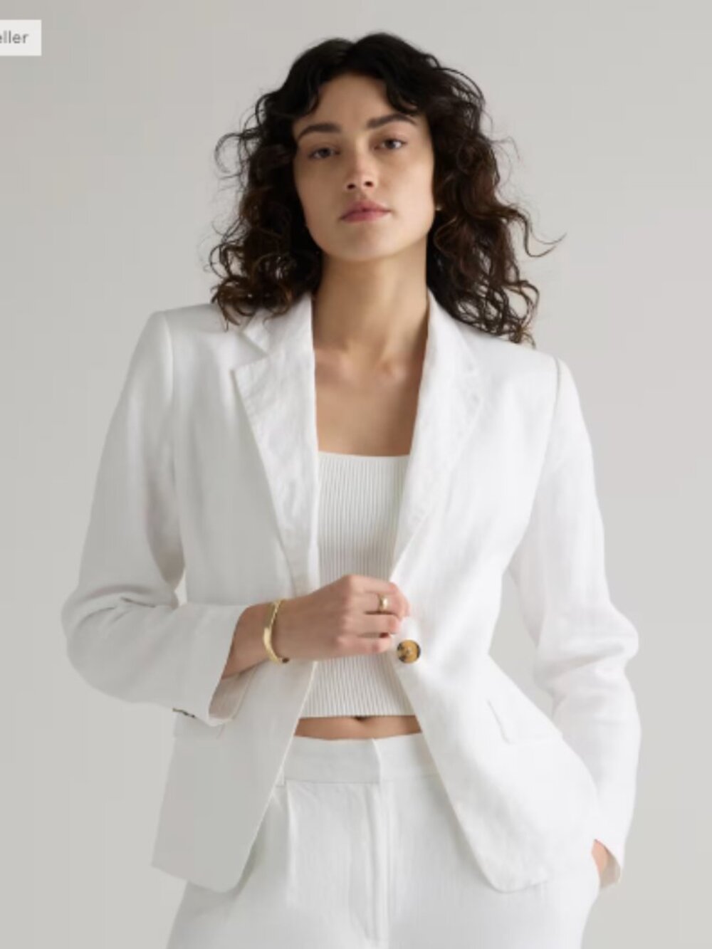 Quince NEW 100% European Linen Structured Blazer - White